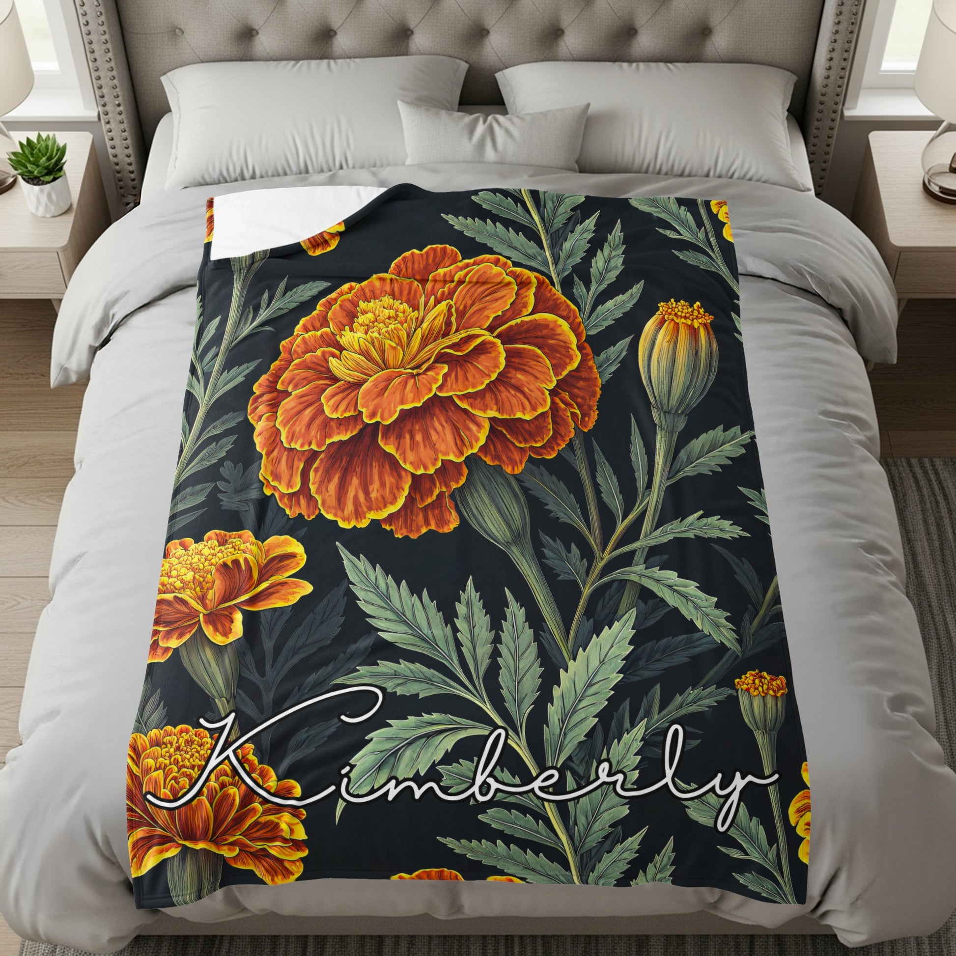 Floral Delight with Custom Name Illustration Blanket - Walk Greener
