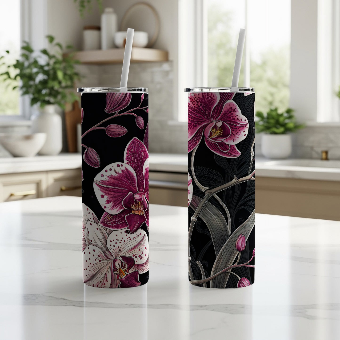 Elegant Floral Design Insulated Cup with Straw Product