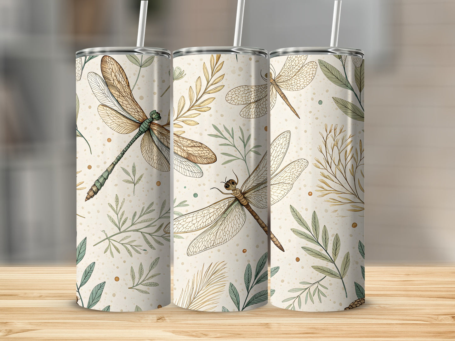 Dragonfly Meadow Watercolor Nature Design Seamless Tumbler - Walk Greener