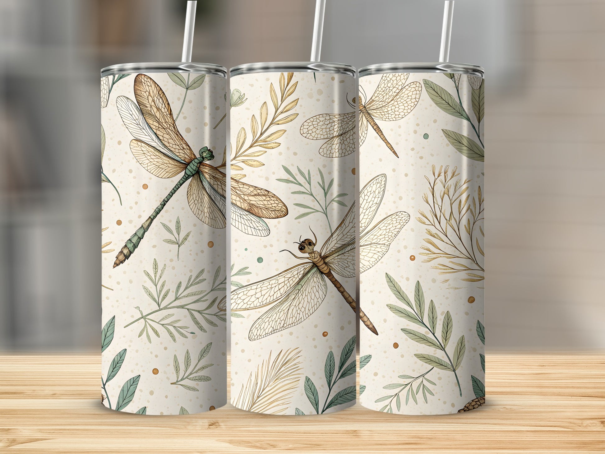 Dragonfly Meadow Watercolor Nature Design Seamless Tumbler - Walk Greener