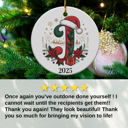 Customized J Ornament with Christmas Design product