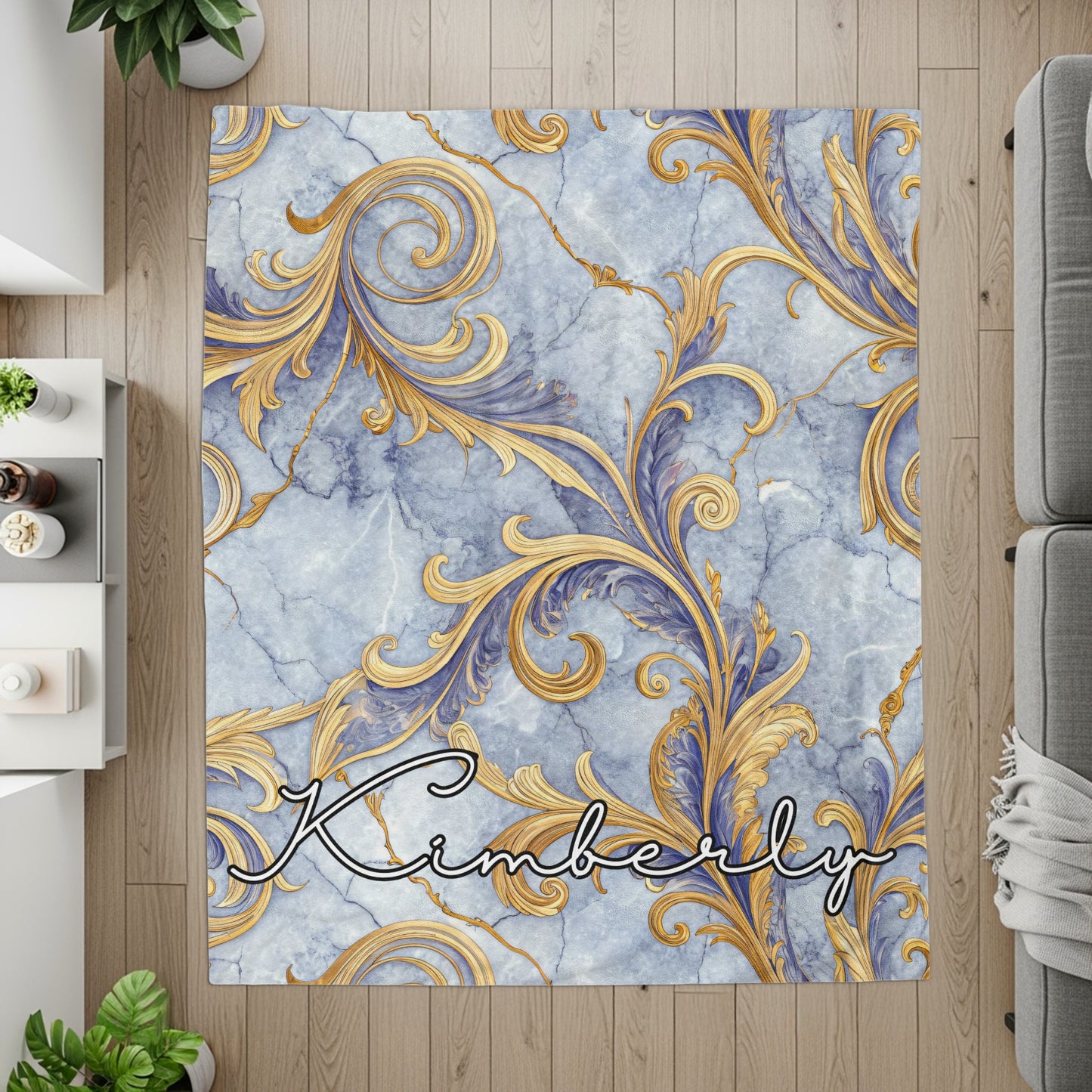 Elegant Blue Marble Golden Accents Custom Name Personalized - Walk Greener