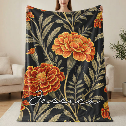 Custom Black Floral Blanket with Name Jessica Blanket