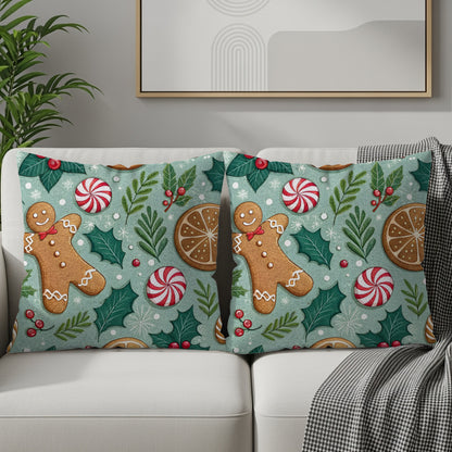 Festive Gingerbread and Peppermint Throw Pillow Covers