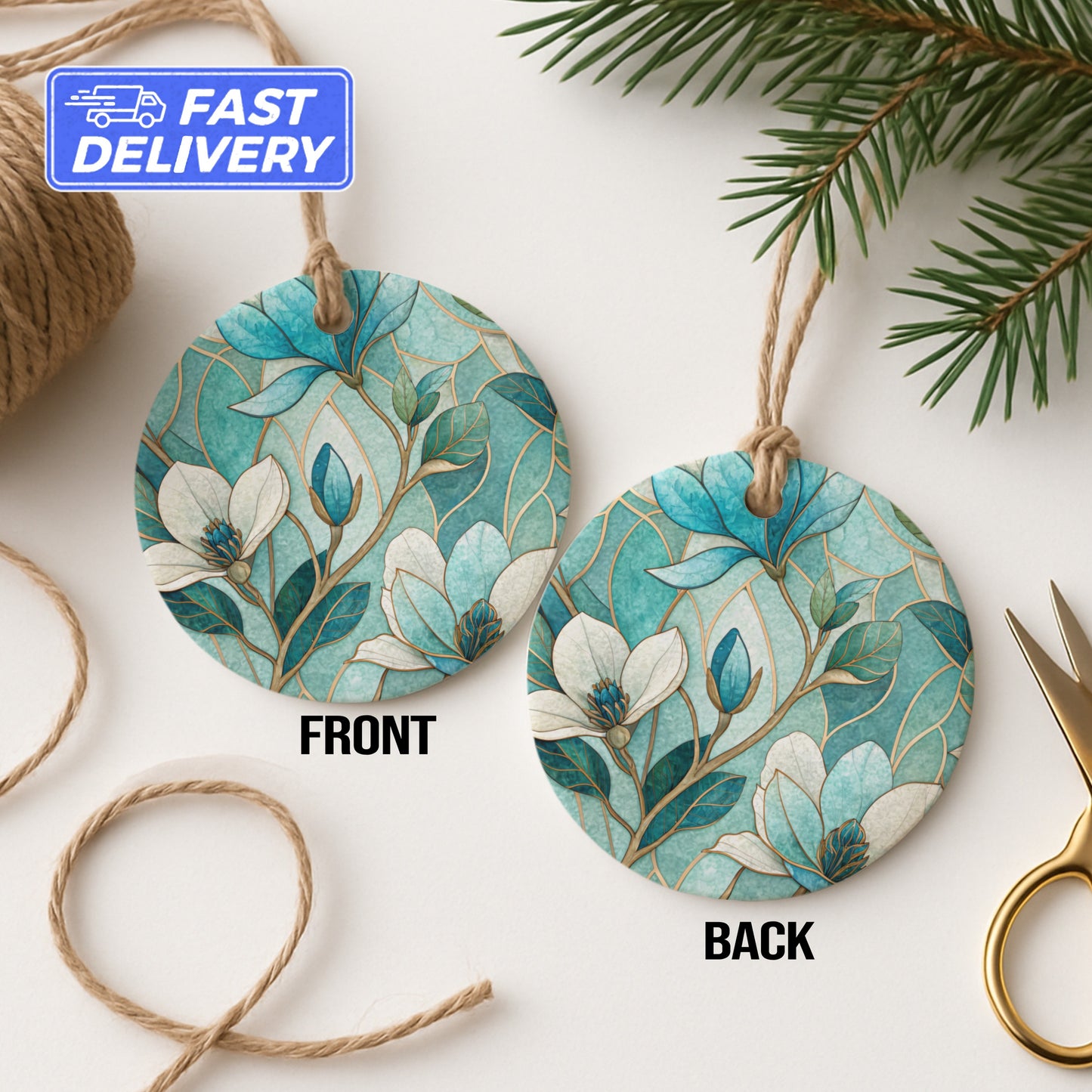 Elegant Floral Pattern Double-Sided Ornament for Holidays