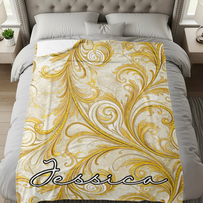 Luxurious Custom Personalized Gold Swirl Blanket