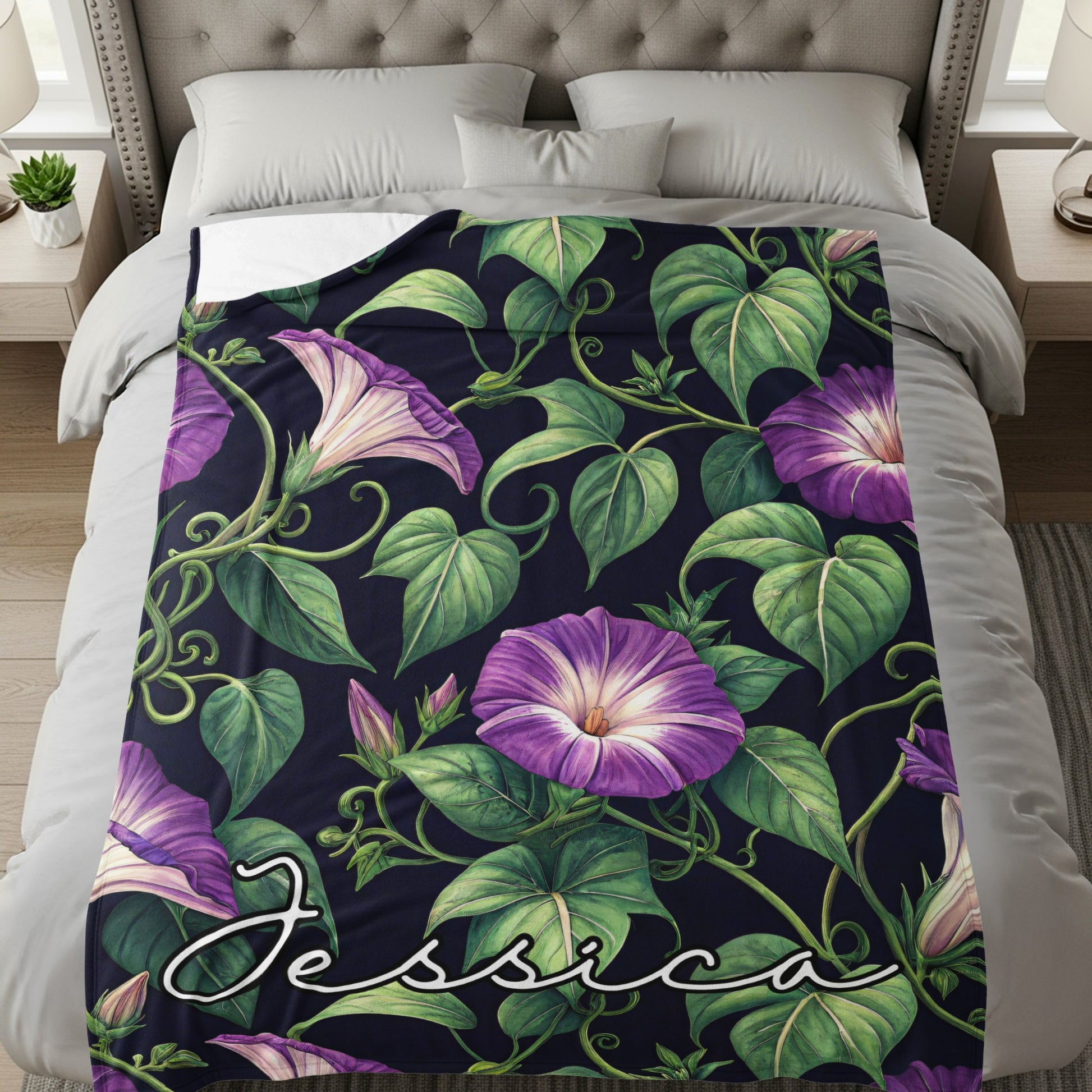 Beautiful Purple Morning Glory Floral Blanket