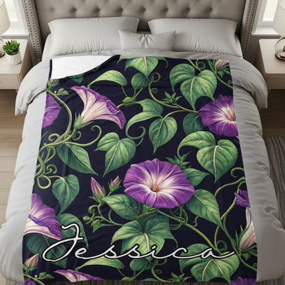 Beautiful Purple Morning Glory Floral Blanket