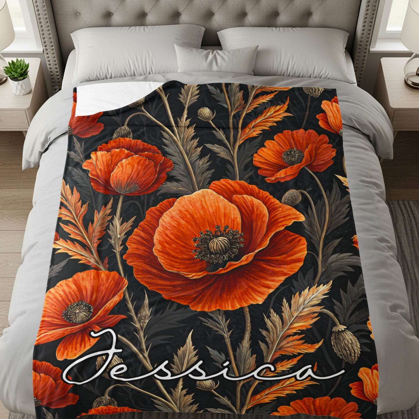 Personalized Poppy Floral Blanket with Name Jessica
