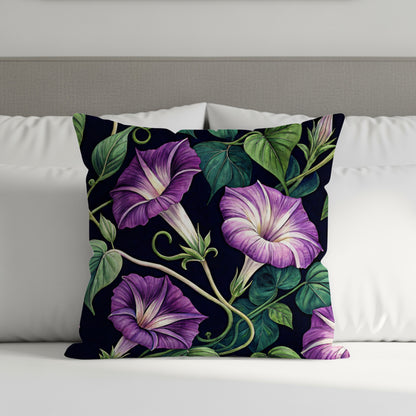 Elegant Purple Morning Glory Floral Design Pillow