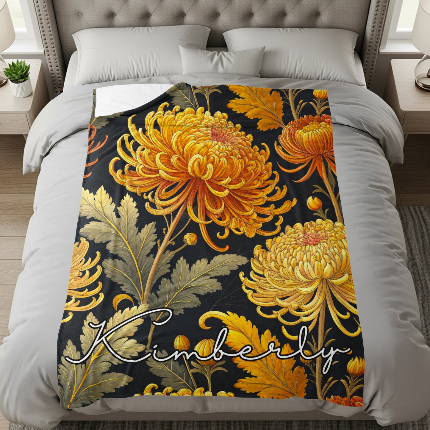 Personalized Kimberly Chrysanthemum Print Blanket