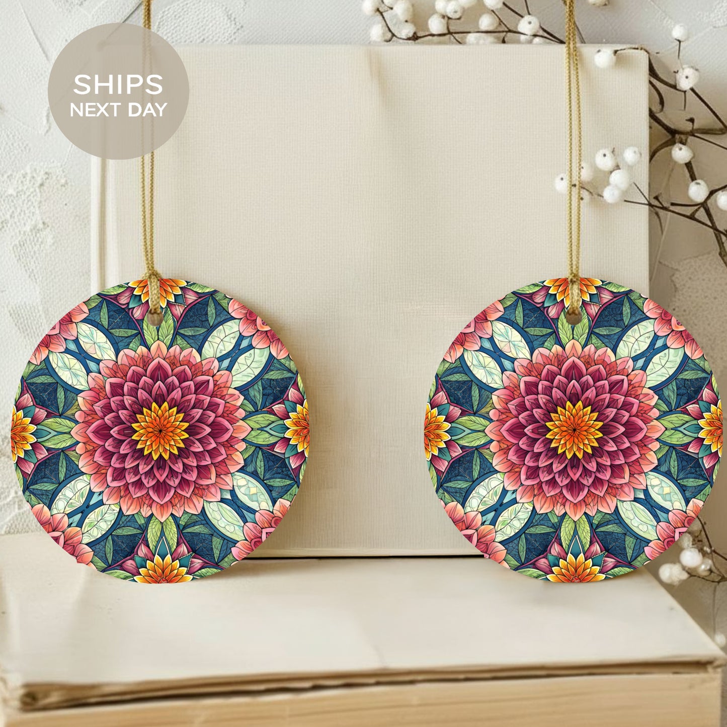 Colorful Floral Pattern Round Hanging Ornament Decor