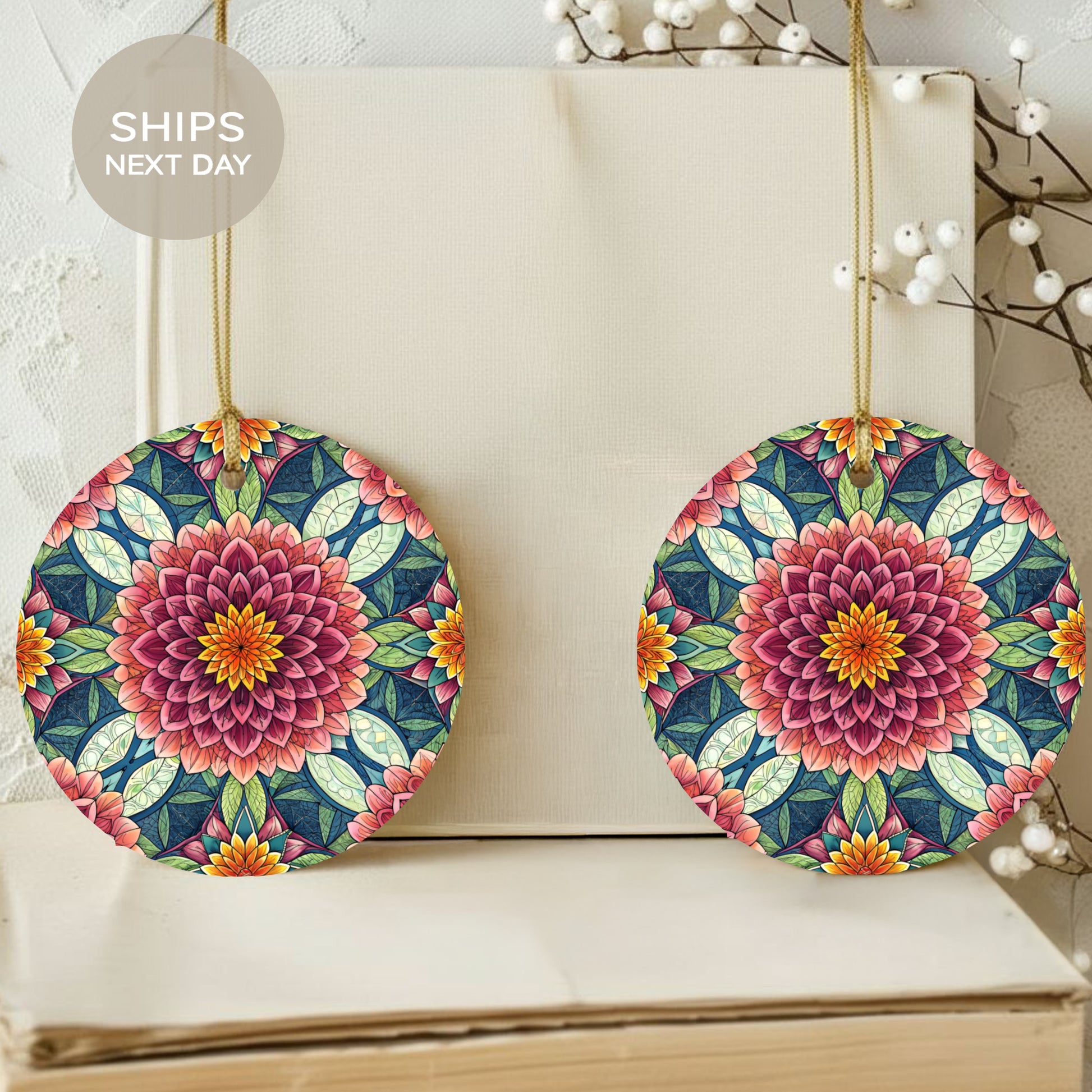 Colorful Floral Pattern Round Hanging Ornament Decor