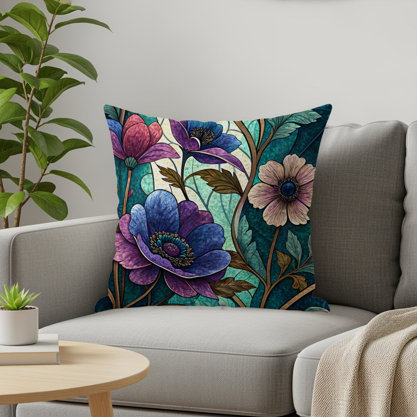 Elegant Floral Artwork Style Design Pattern on Canvas Throw Pillows - Walk Greener