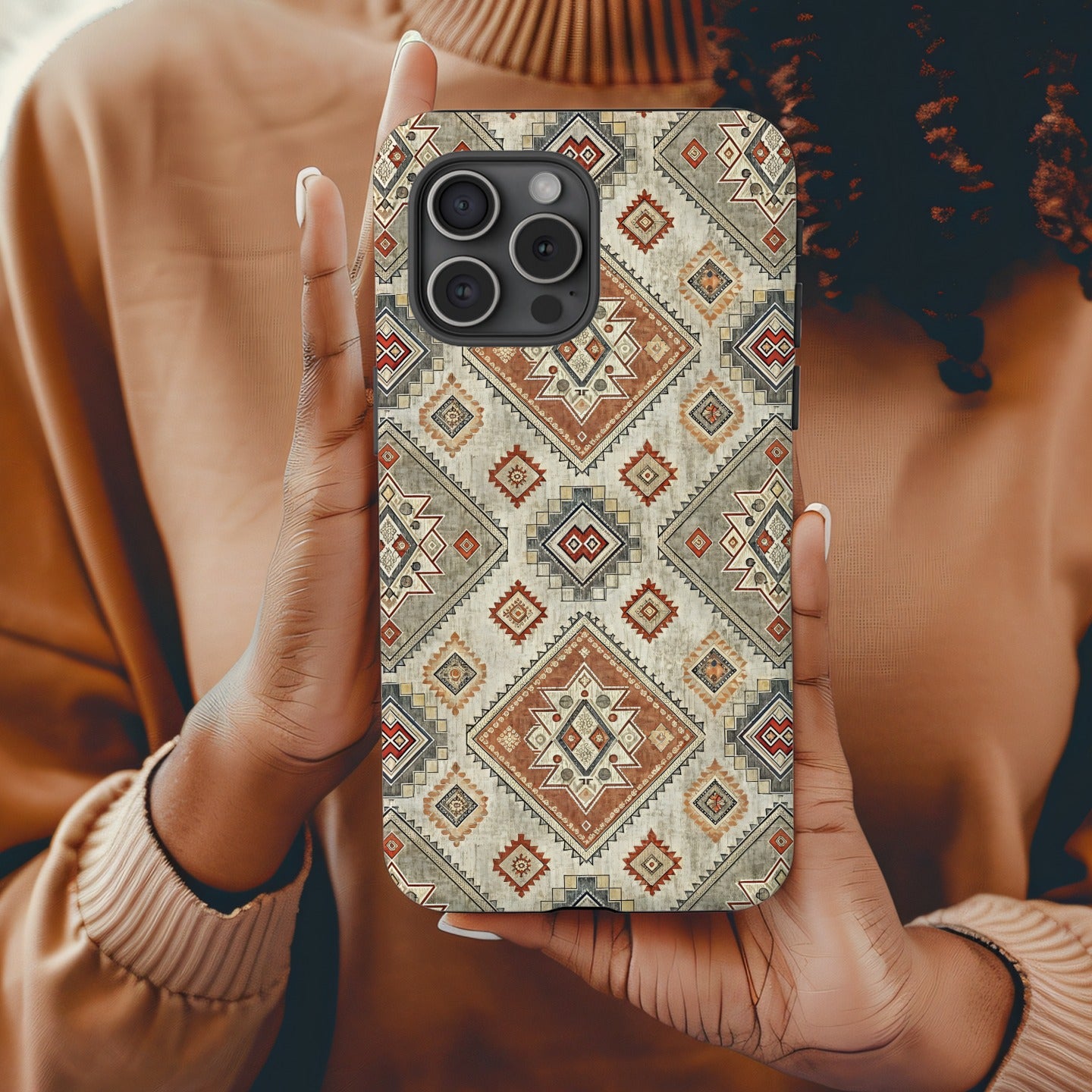 Aztec Geometric Shapes in Earth Tones Patterned Custom Phone Case - Walk Greener