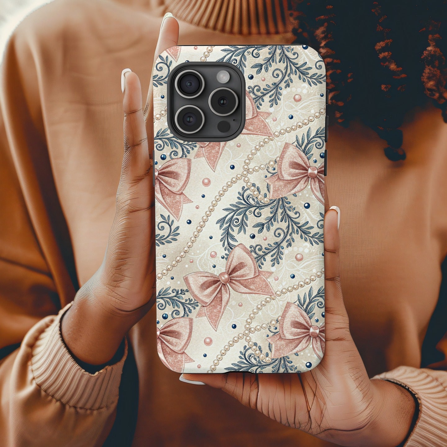 Elegant Floral Design with Pink Bows iPhone Case