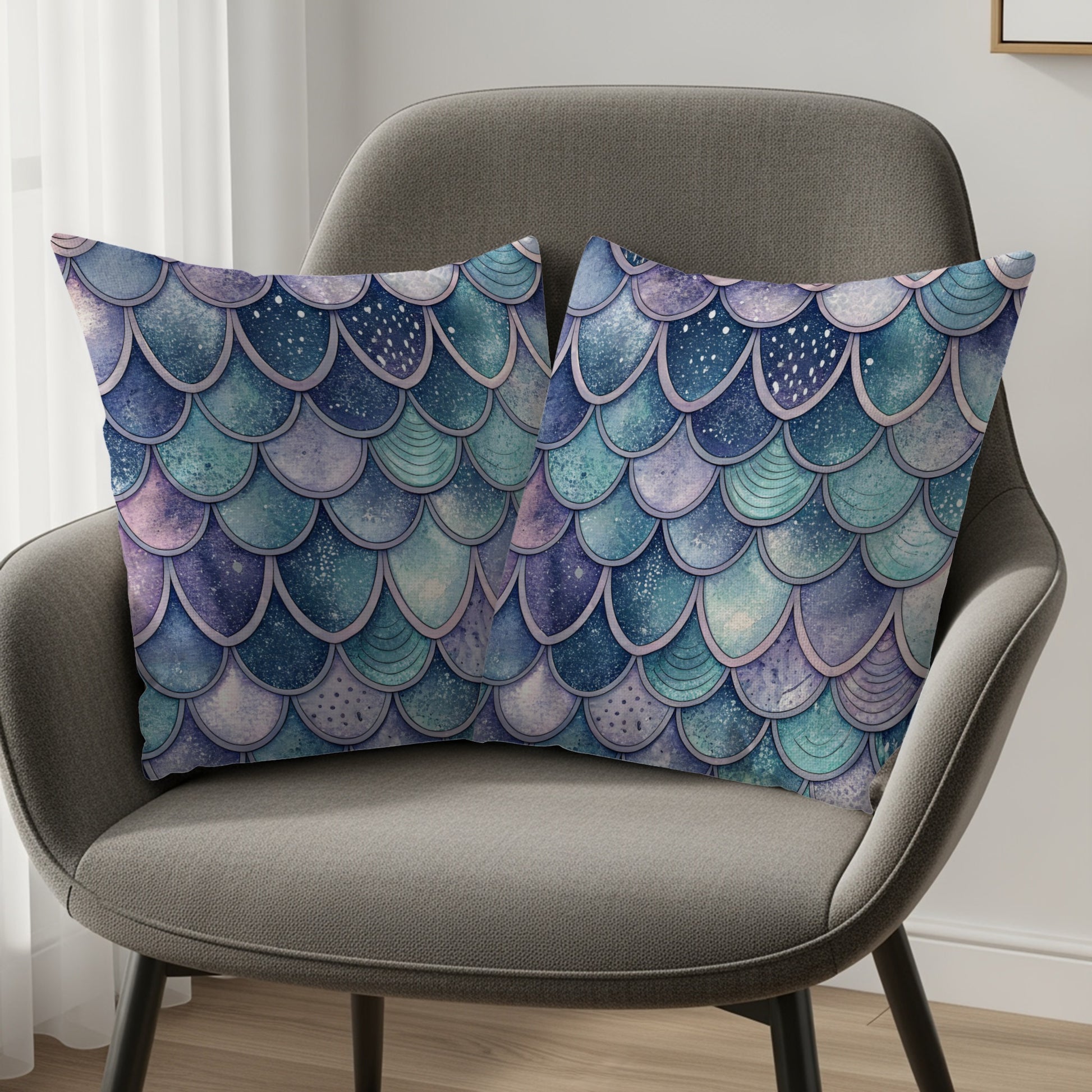 Blue and Purple Scales Pattern Throw Pillow Set