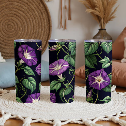 Morning Glory Floral Pattern On A Dark Background Tumblers - Walk Greener