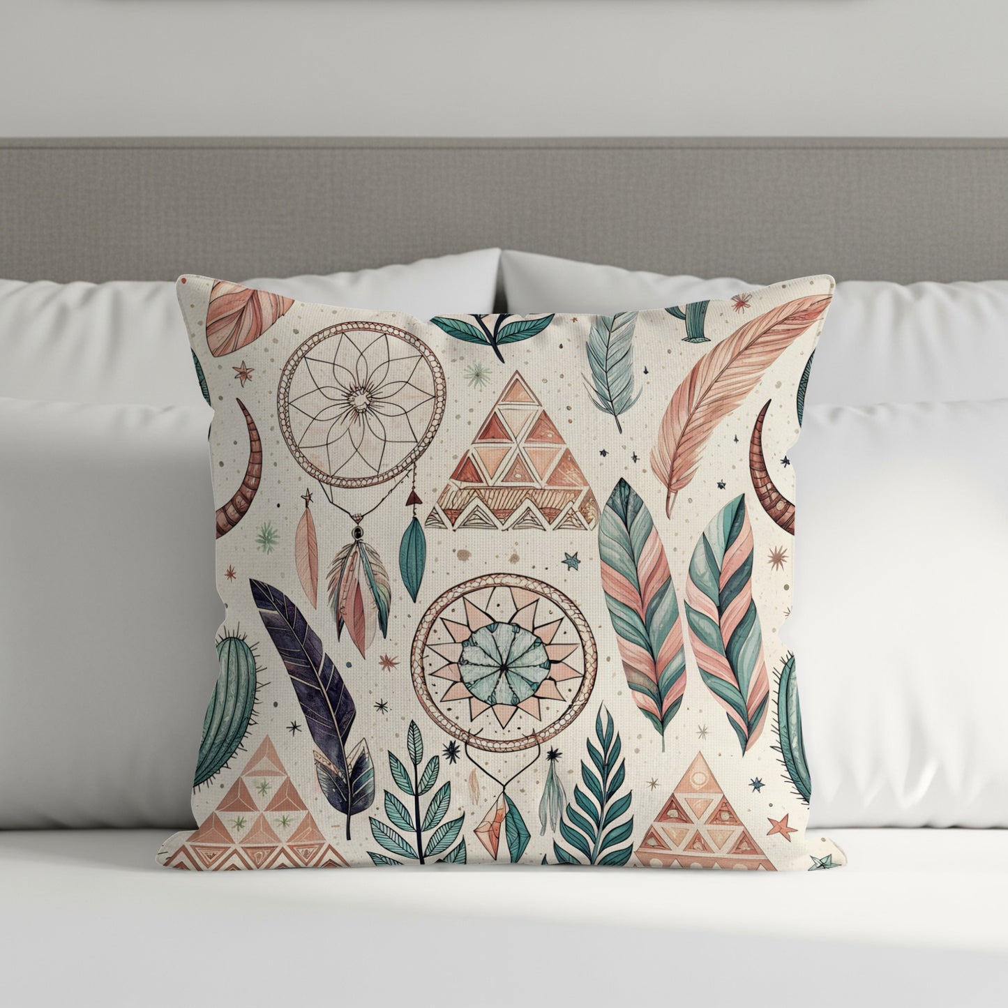 Dreamcatcher Geometric Feathers Design Throw Pillow