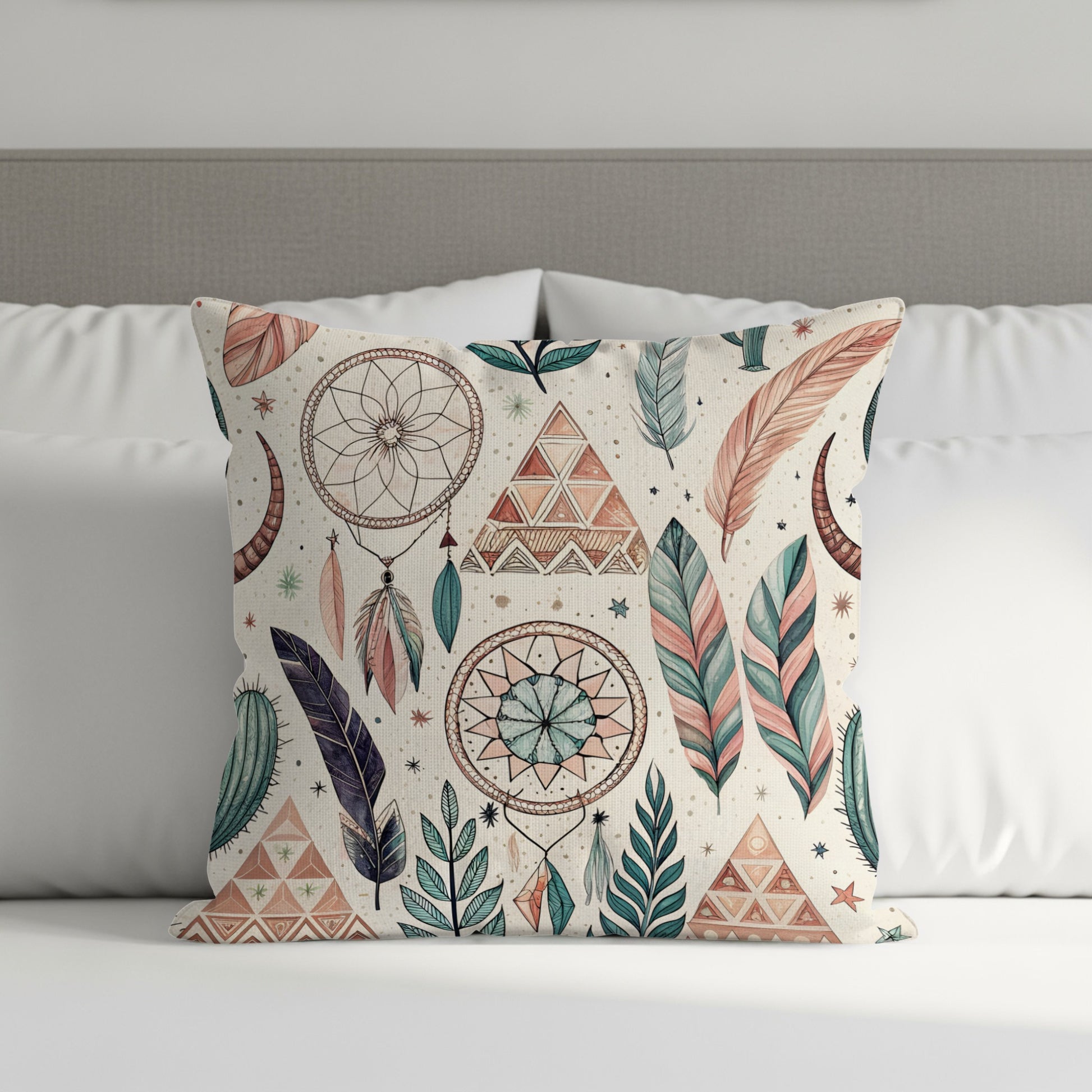 Dreamcatcher Geometric Feathers Design Throw Pillow