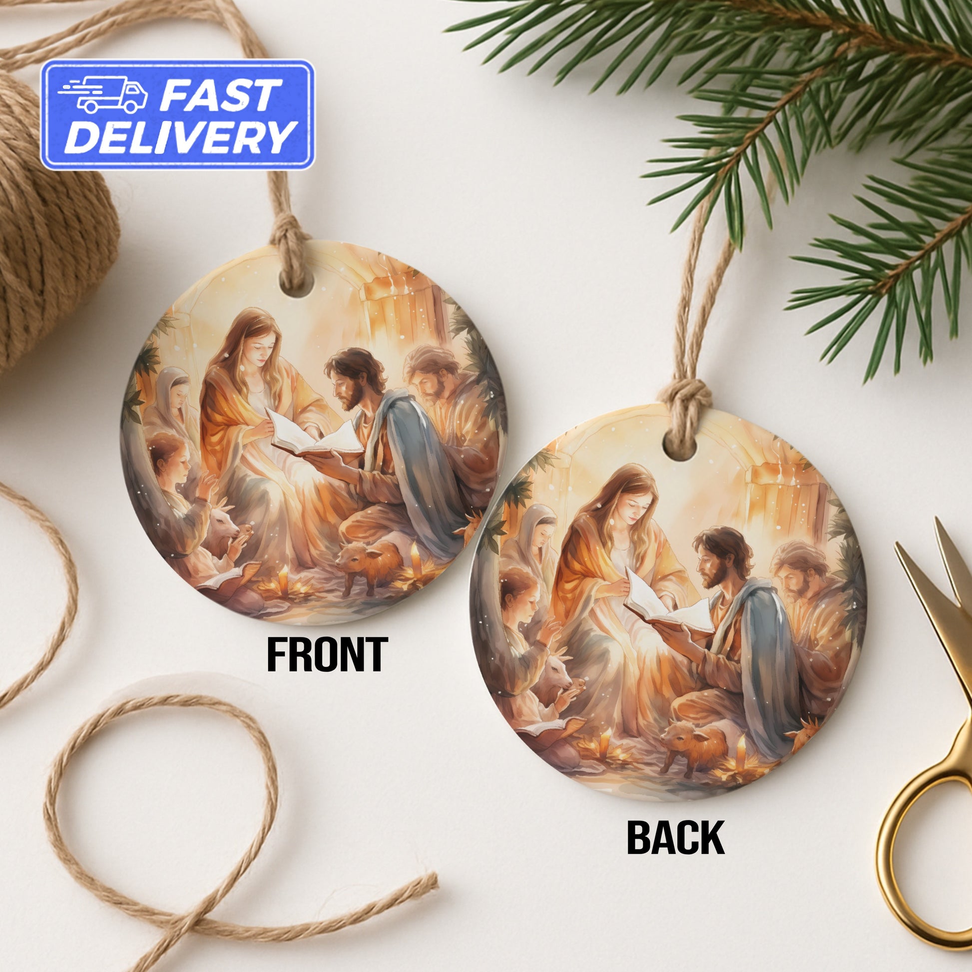 Nativity Scene Double Sided Christmas Ornament product