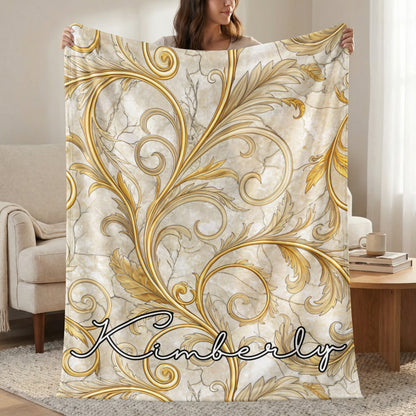 Golden Floral Design With A Custom Name Blankets - Walk Greener