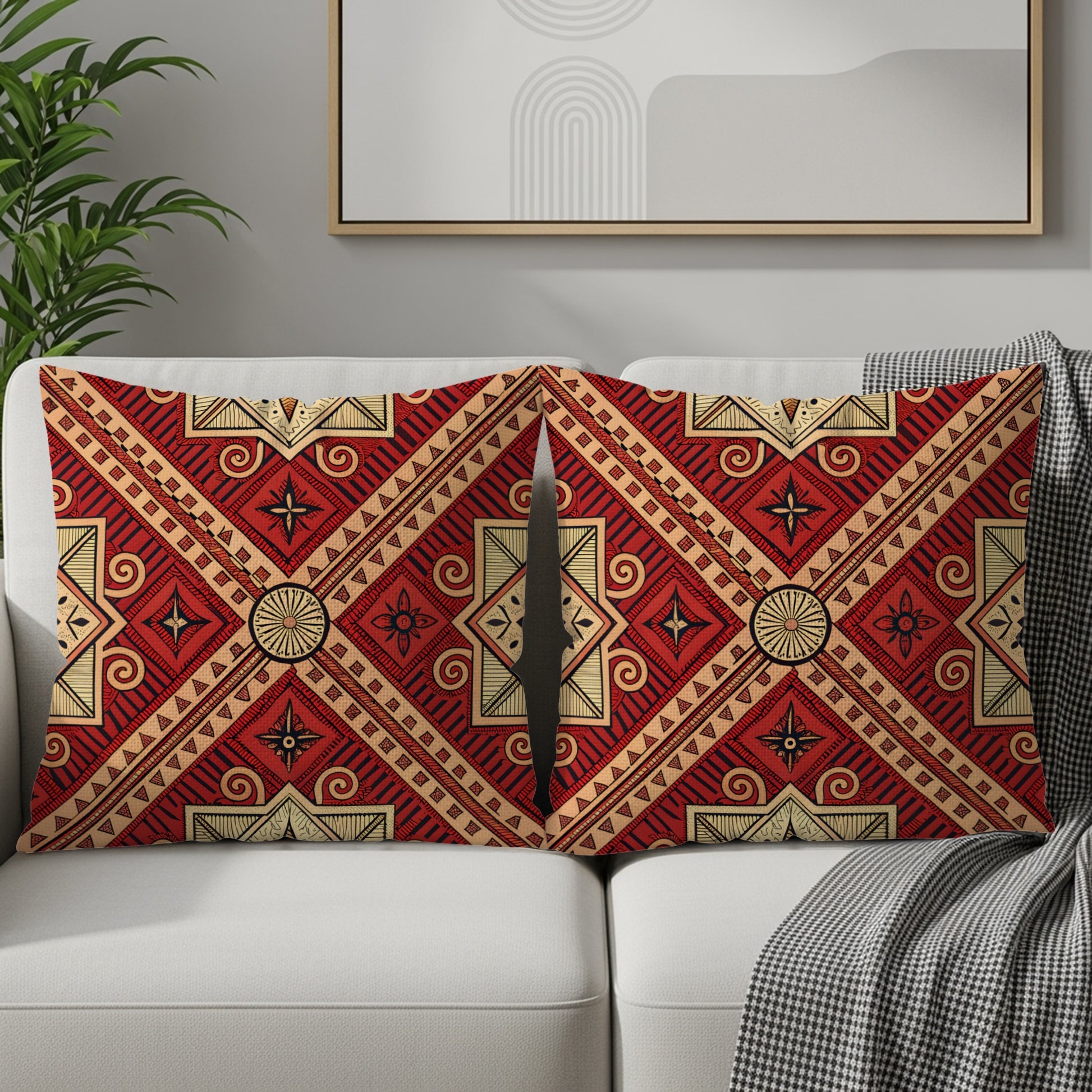 Intricately Designed Red and Gold Decorative Pillow Set