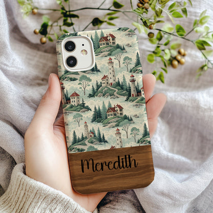 Coastal Lighthouse Landscape Pattern Design Custom Phone Case - Walk Greener