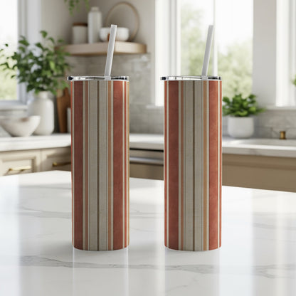 Retro Striped Tumbler with Straw 20oz Travel Mug