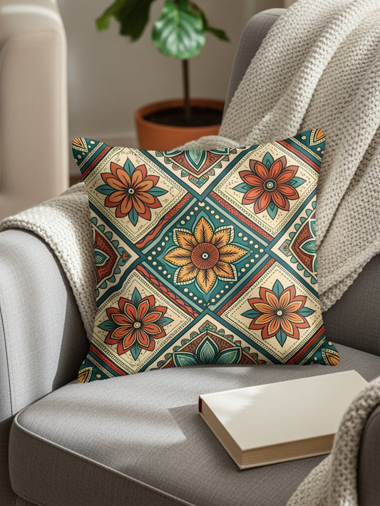 Colorful Floral Diamond Pattern Home Décor Accent Pillows & Pillow Cases - Walk Greener