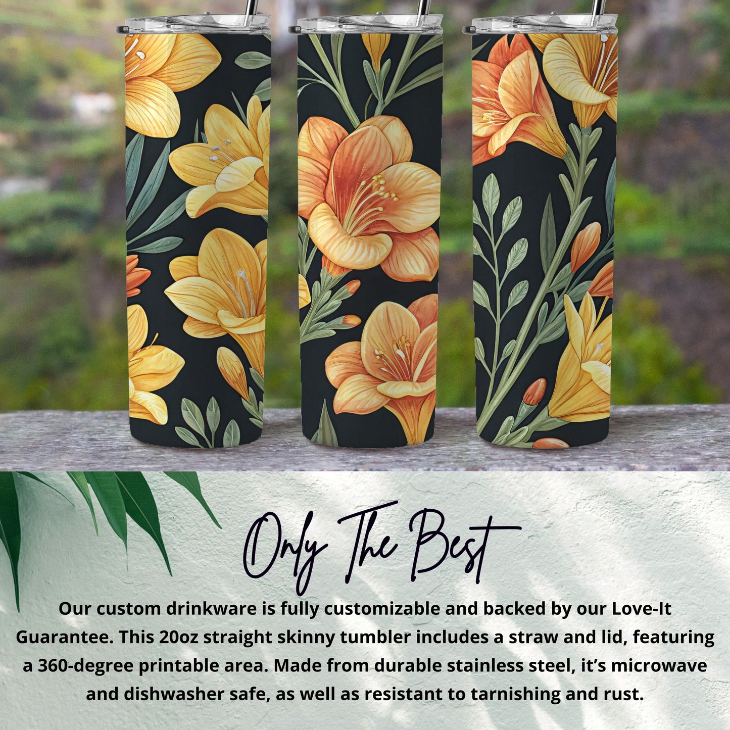 Floral Designed Customizable Skinny Tumbler 20oz