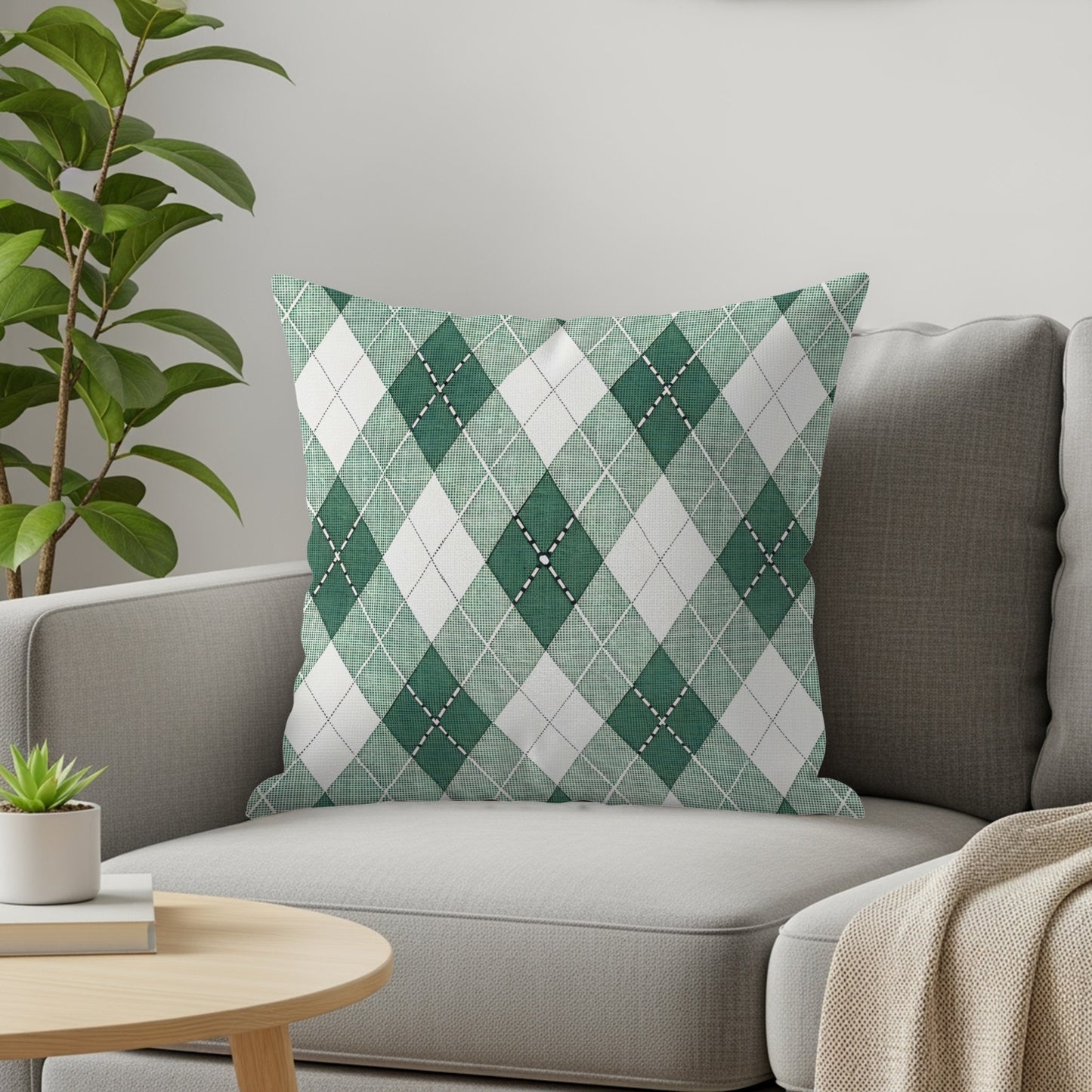 Green Argyle Diamond Pattern Geometric Style Throw Pillows - Walk Greener