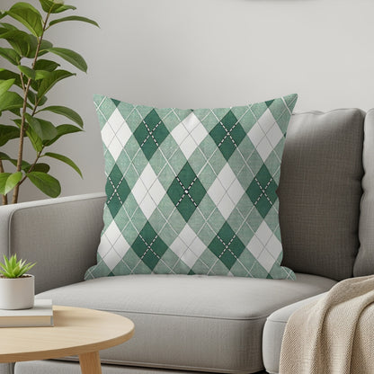 Green Argyle Diamond Pattern Geometric Style Throw Pillows - Walk Greener