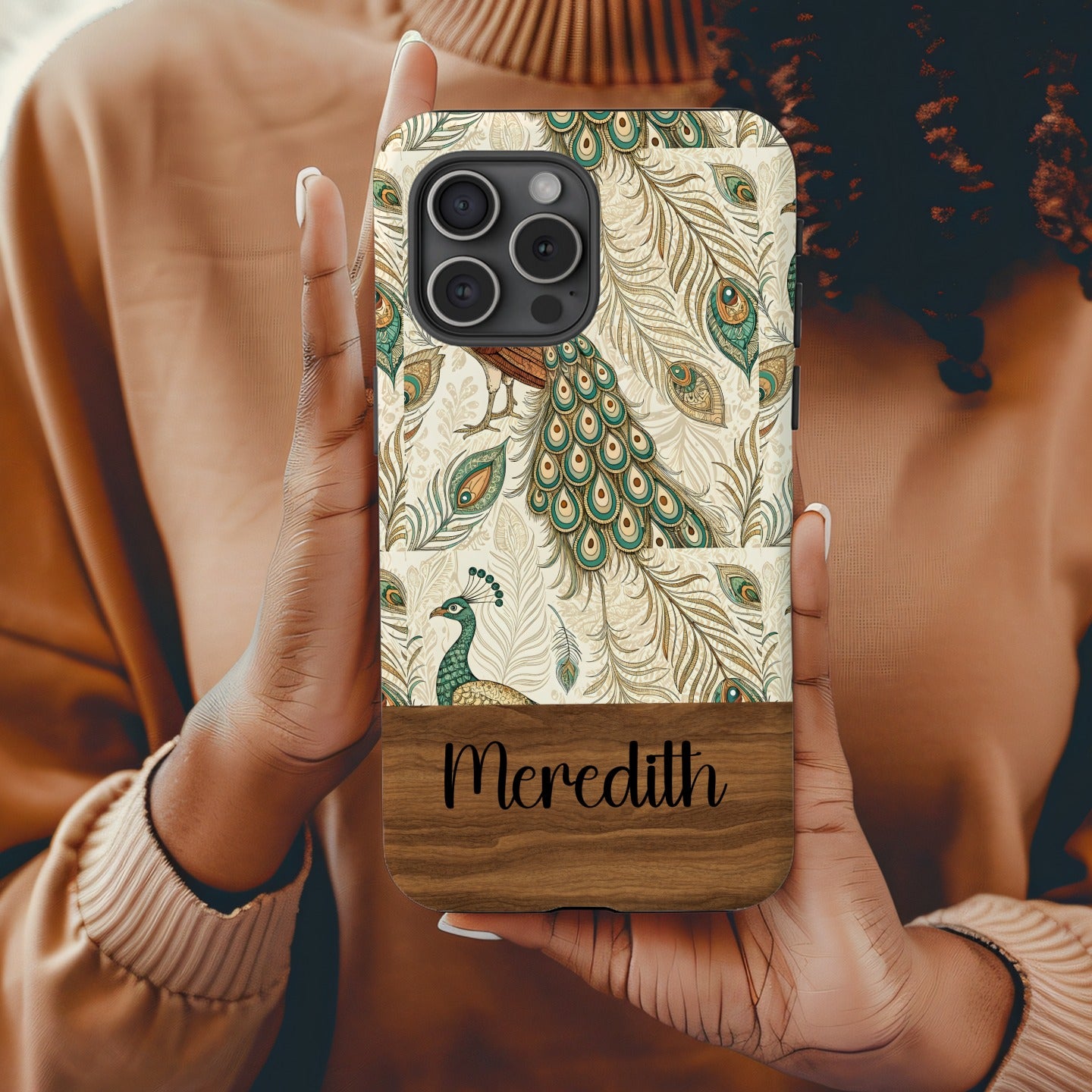 Custom Peacock Feather Personalized Phone Case