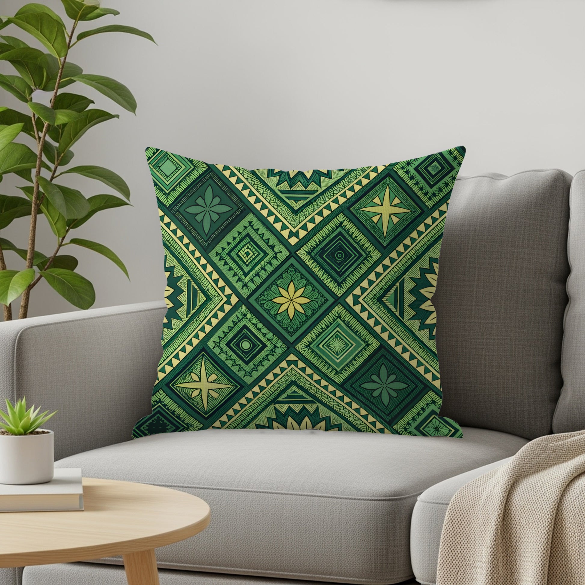 Emerald Green Bohemian Pattern with Floral Diamonds Pillows & Pillow Cases - Walk Greener