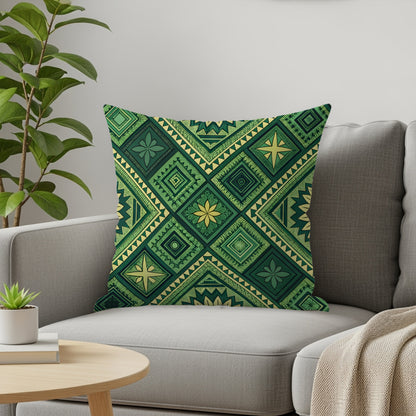 Emerald Green Bohemian Pattern with Floral Diamonds Pillows & Pillow Cases - Walk Greener