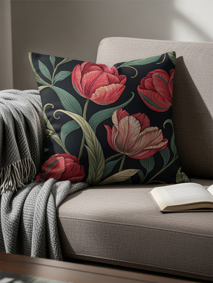 Elegant Red Tulips Seamless Pattern Decorative Floral Throw Pillows - Walk Greener