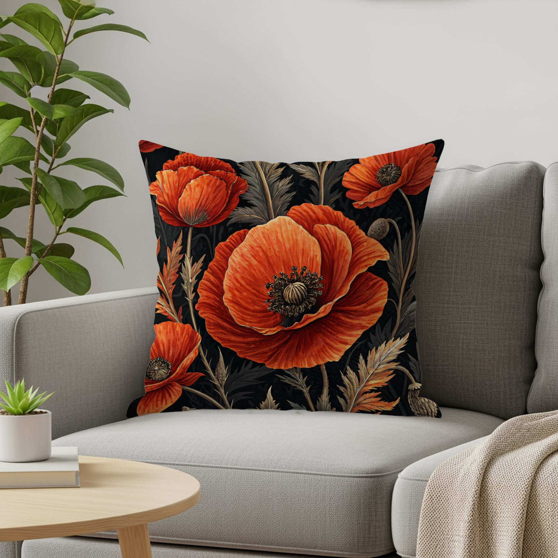 Vibrant Red Poppies Throw Pillow for Home Decor