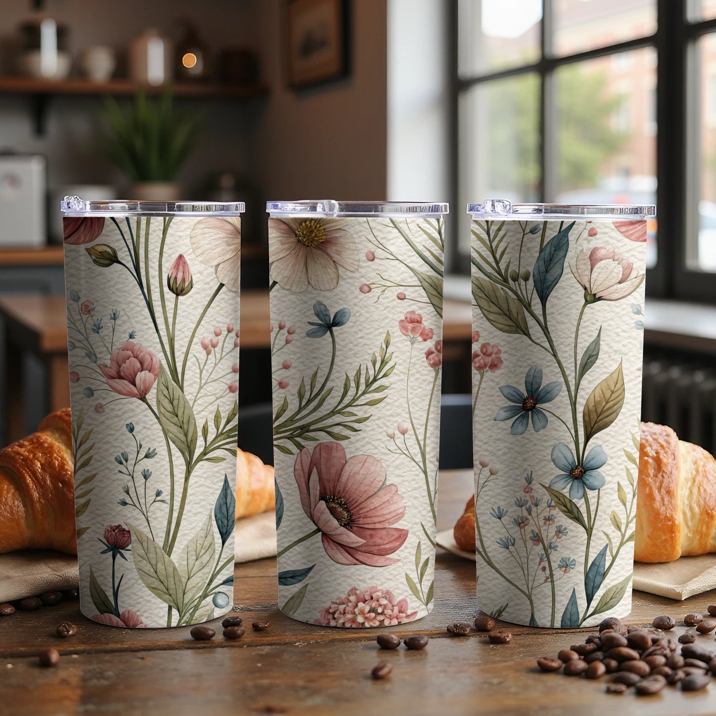 Watercolor Floral Pattern With Pastel Background 20 oz Skinny Tumbler - Walk Greener