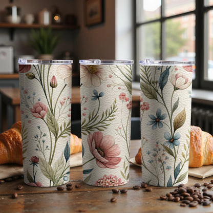 Watercolor Floral Pattern With Pastel Background 20 oz Skinny Tumbler - Walk Greener