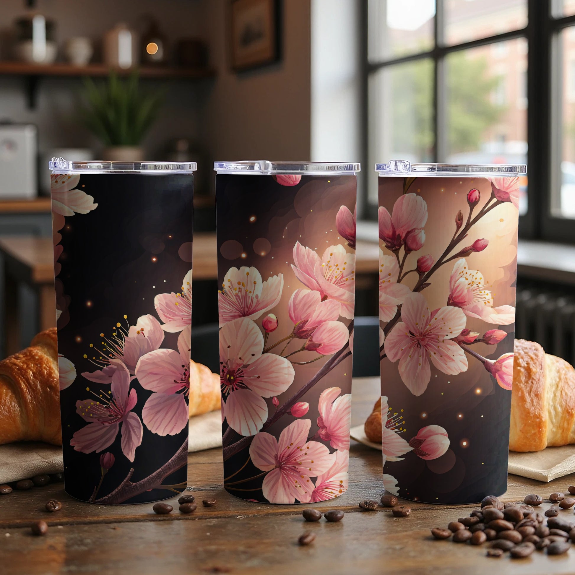 Elegant Cherry Blossom Designed Tumbler Floral Print