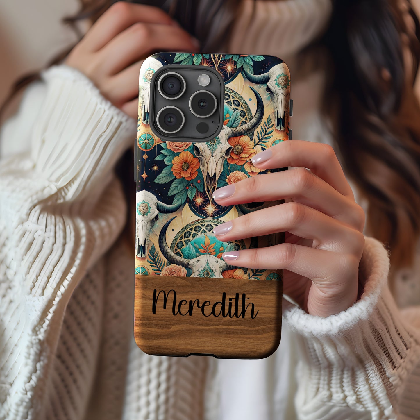 Ornate Bull Skull Floral Pattern Custom Phone Case - Walk Greener
