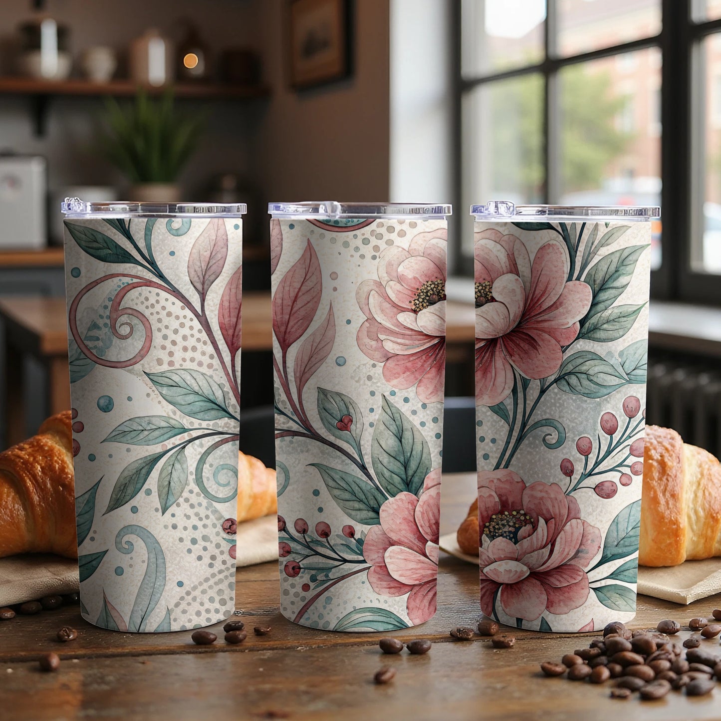 Floral Watercolor Elegant Design Flowers Roses 20 oz Skinny Tumbler - Walk Greener