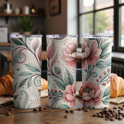 Floral Watercolor Elegant Design Flowers Roses 20 oz Skinny Tumbler - Walk Greener