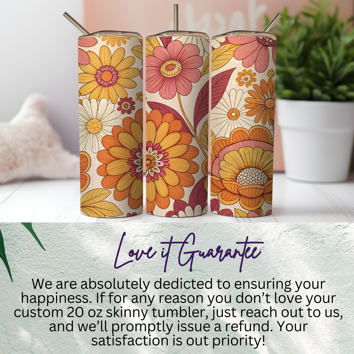 Retro Floral Design Seventies Style Flower Power Pattern Tumbler - Walk Greener