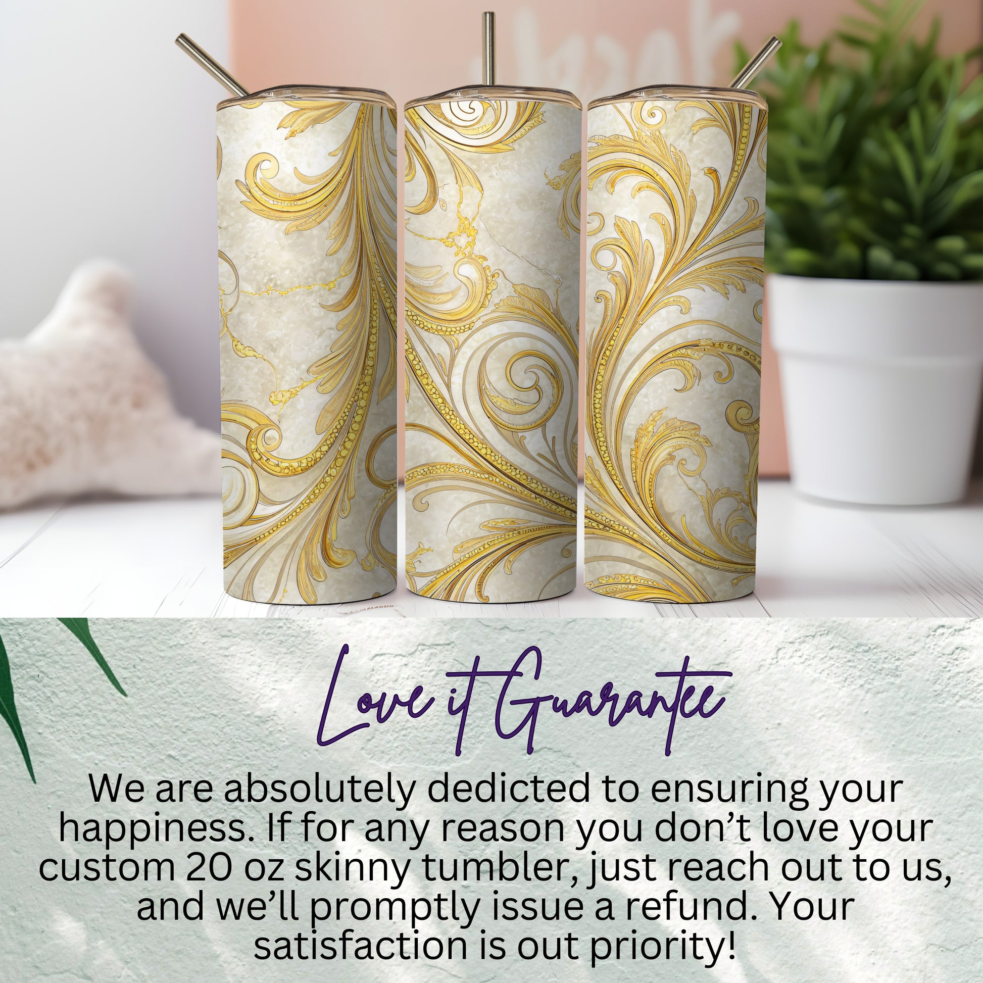 Elegant Gold Swirl Design 20 oz Skinny Tumbler