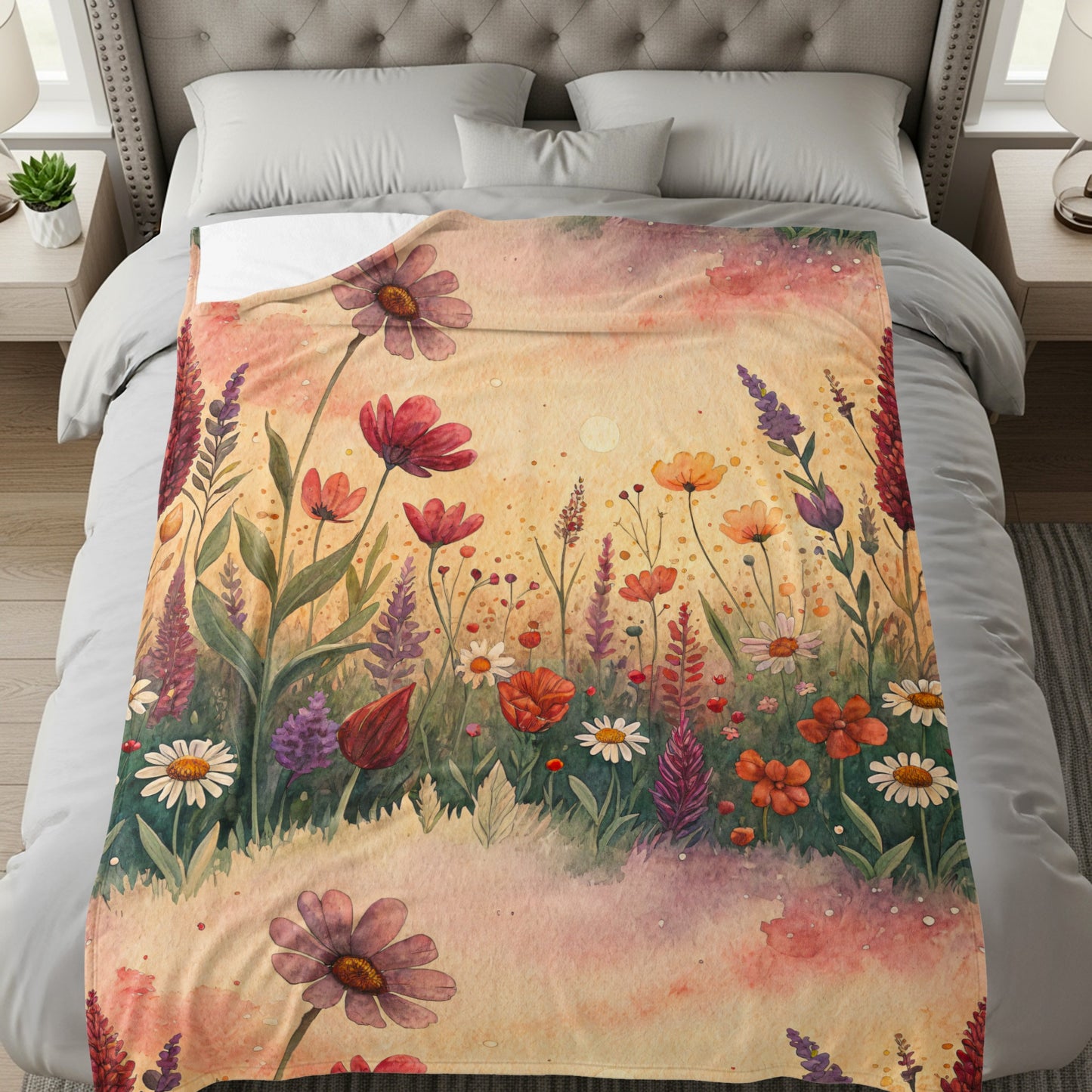 Watercolor Delightful Garden Floral Pattern Velveteen Plush Blankets - Walk Greener