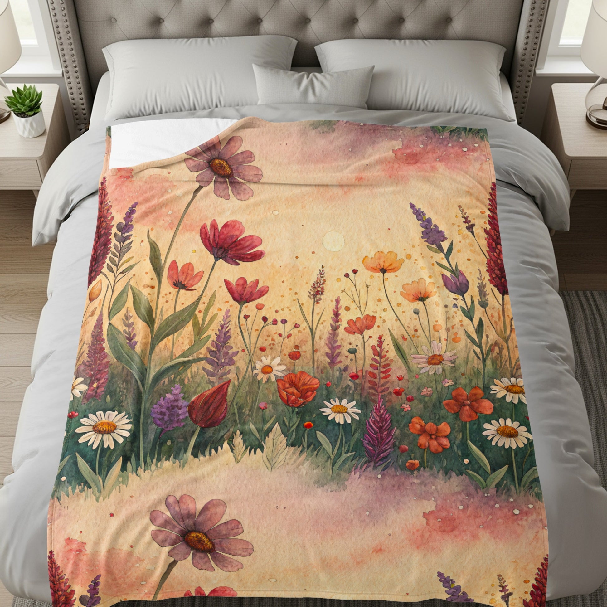 Watercolor Delightful Garden Floral Pattern Velveteen Plush Blankets - Walk Greener