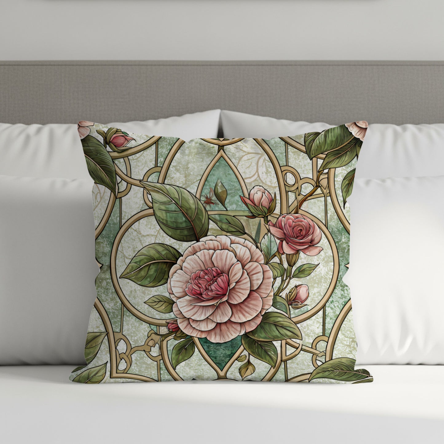 Floral Stained Glass Pattern Throw Pillow product