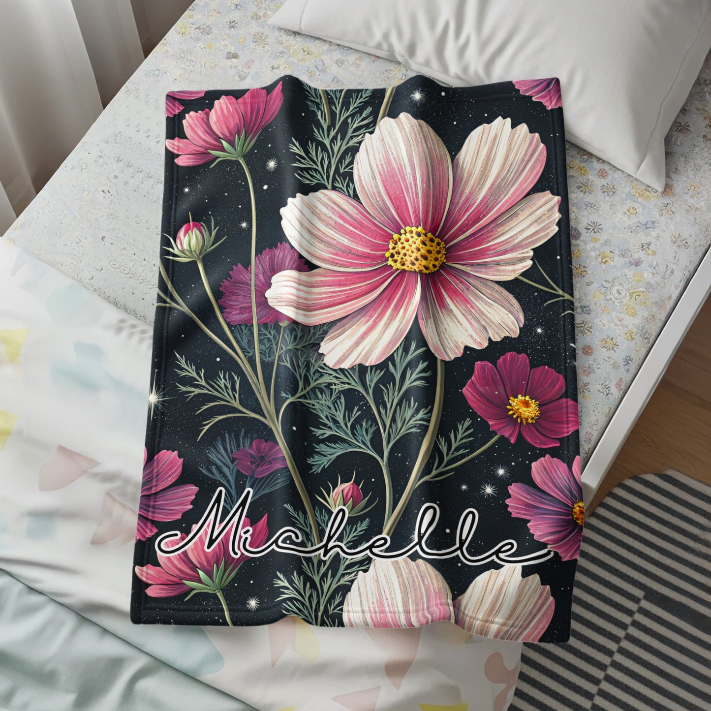Personalized Floral Blanket with Name Design Michelle